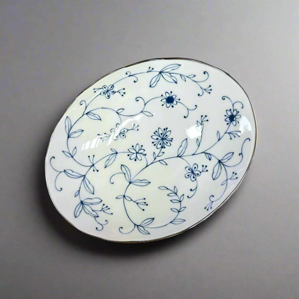 Mino-ware Fine Line Flowers Oval Plate