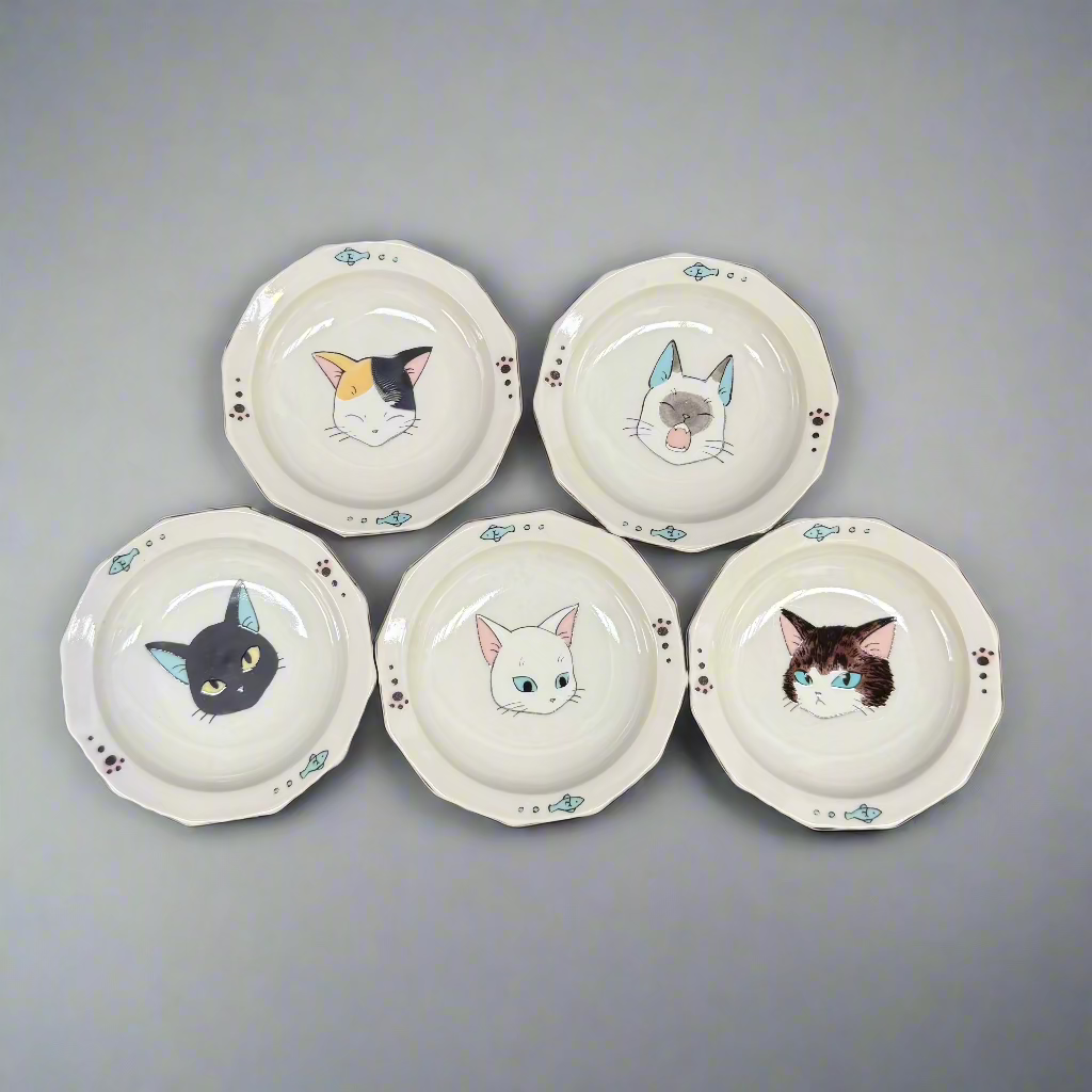 Kutani-ware Cat Face Small Plate Set 5pcs