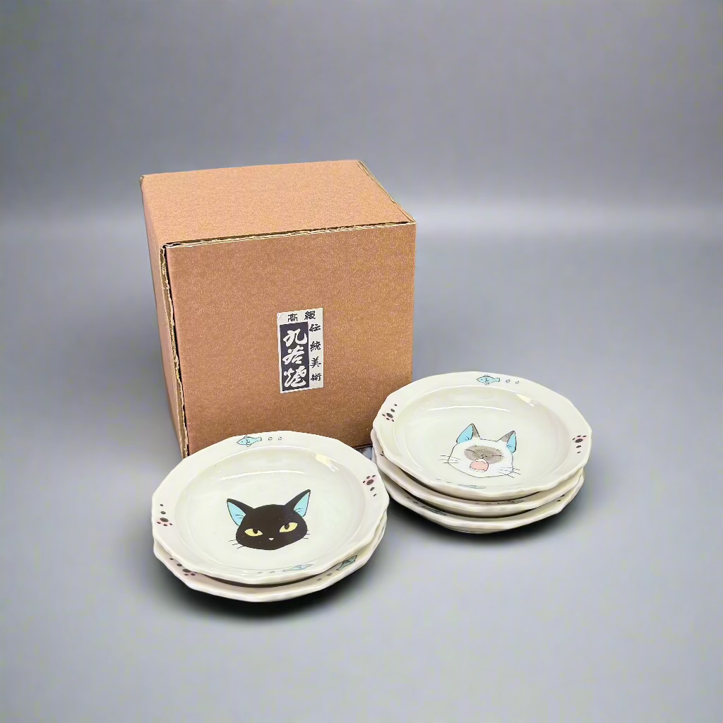 Kutani-ware Cat Face Small Plate Set 5pcs