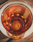 Old Fashioned Crystal Whisky Glass by Tatsuya Nemoto - Peacock 孔雀 (Amber Gold Red)