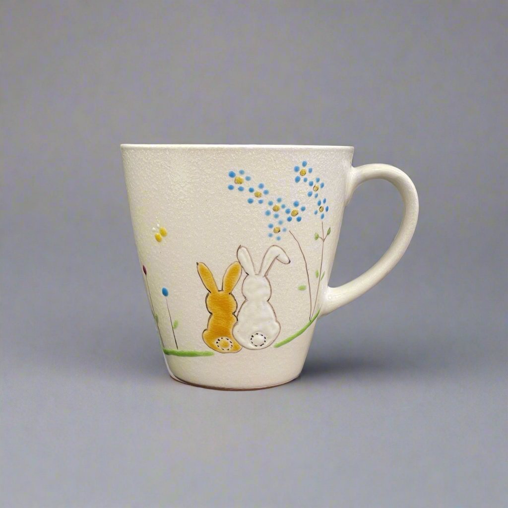 Kutani-ware Rabbits Mug White