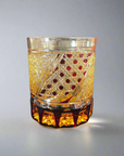 Kadowaki Edo Kiriko Whisky Glass Chrysanthemum Crest - Amber Red