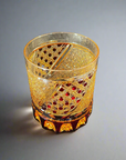 Kadowaki Edo Kiriko Whisky Glass Chrysanthemum Crest - Amber Red