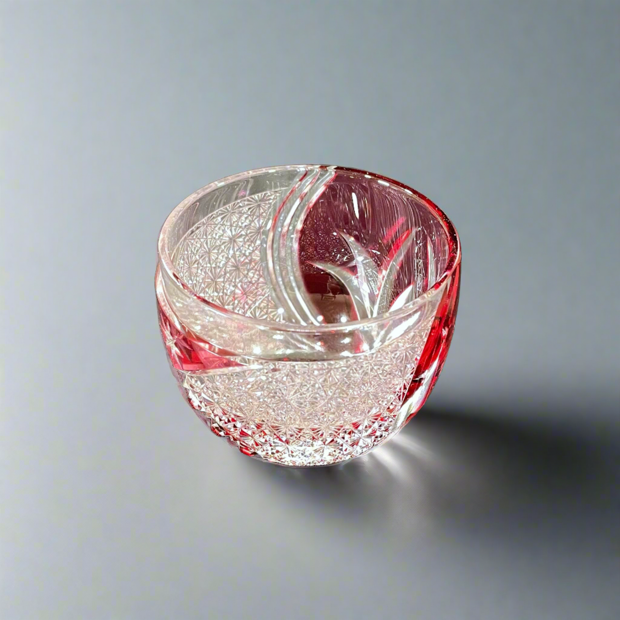 Haku Edo Kiriko Crystal Sake Glass - Kaika 開花 (Red)