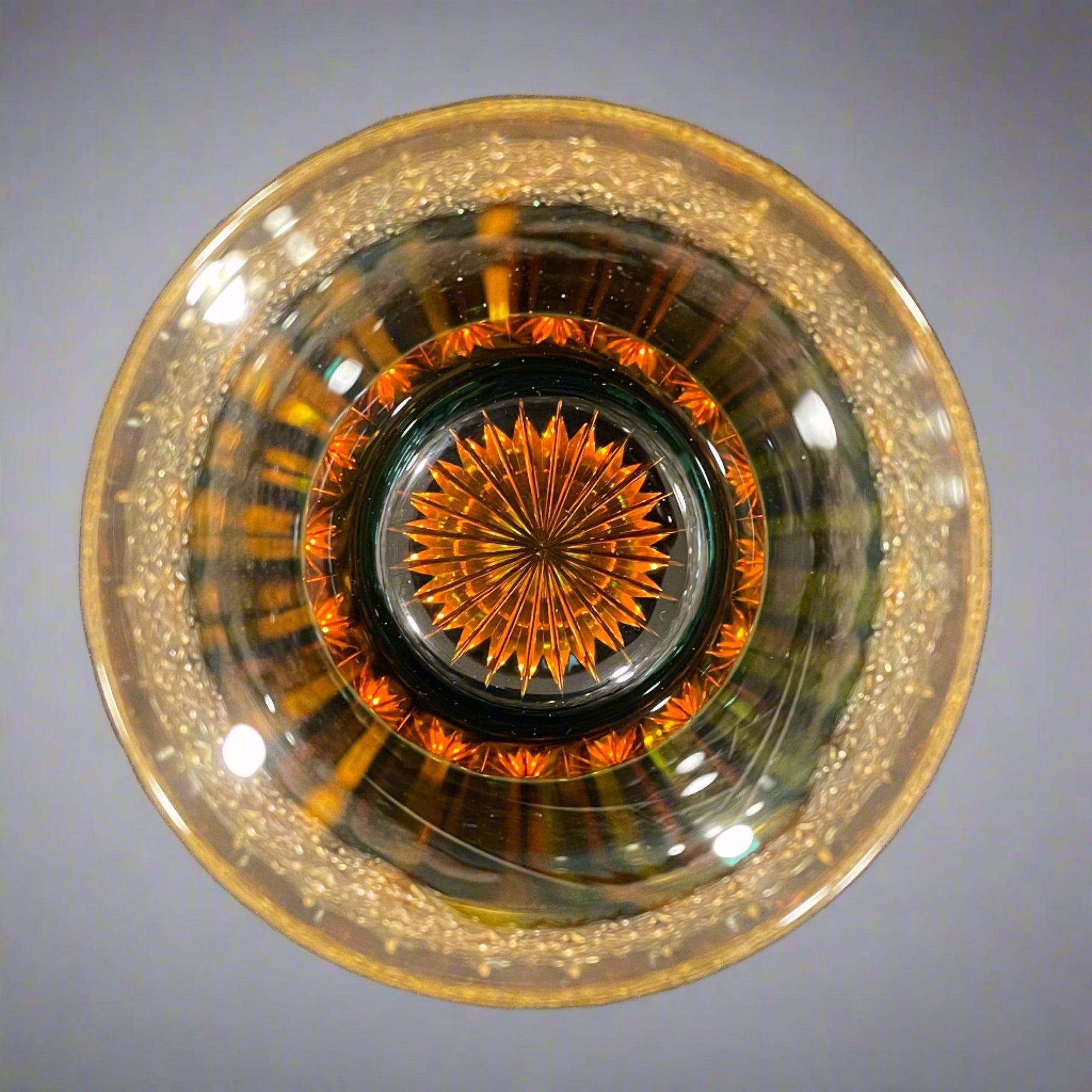 Yamada Glass Edo Kiriko Crystal Whisky Glass - Mt Fuji 山下白雨 (Amber Green)