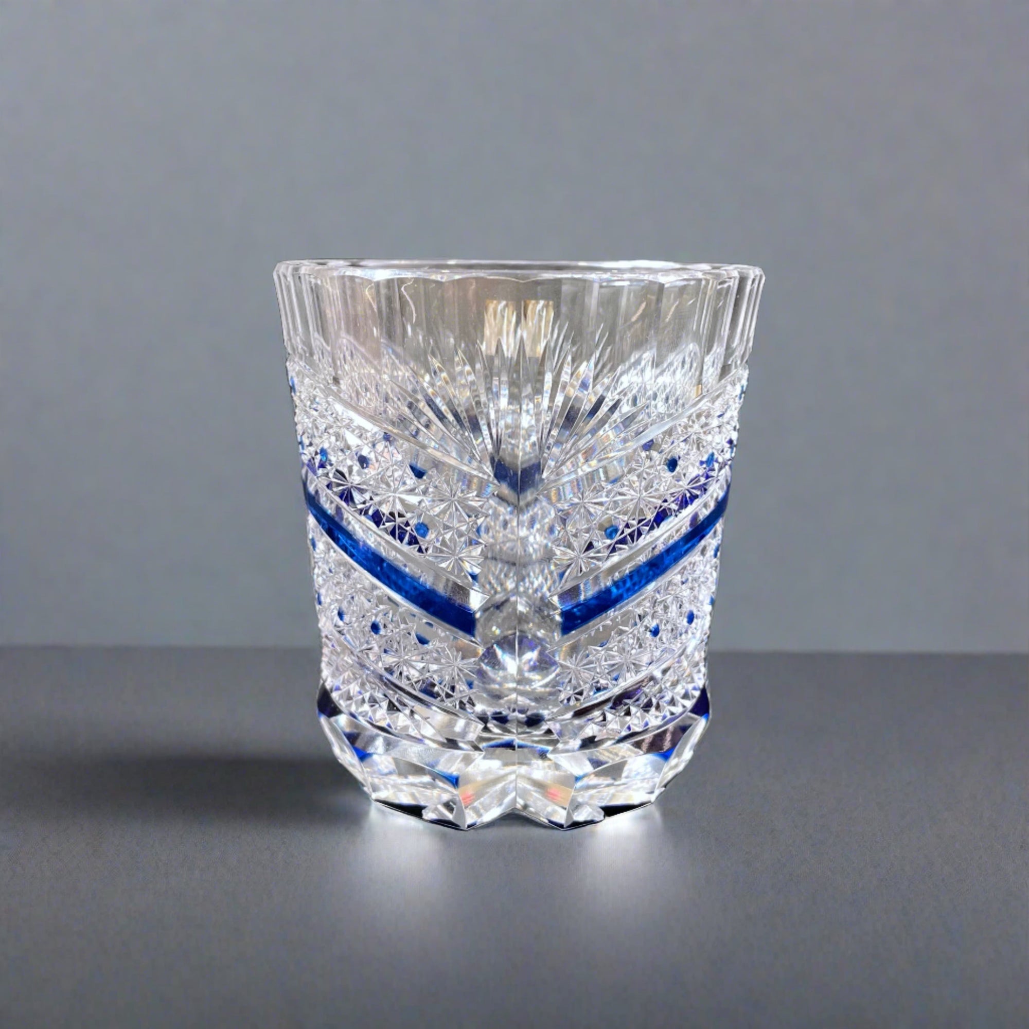 Kagami Rock Glass Pair Set - Chrysanthemum Basket Weave & Fish Scales 菊籠目に魚子紋