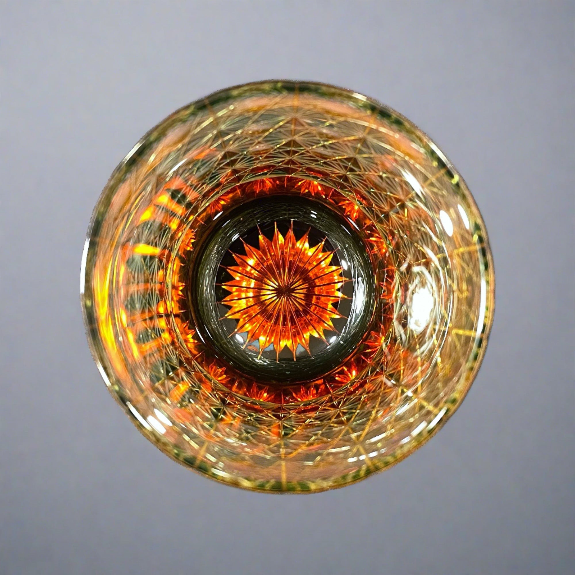 Yamada Glass Edo Kiriko Crystal Mini Whisky Glass - Entsunagi 縁繋ぎ (Amber Green)