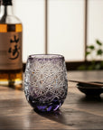 Edo Kiriko Rock Glass by Junichi Nabetani - Jewel Chrysanthemum & Kikyo 玉菊桔梗 (Purple)
