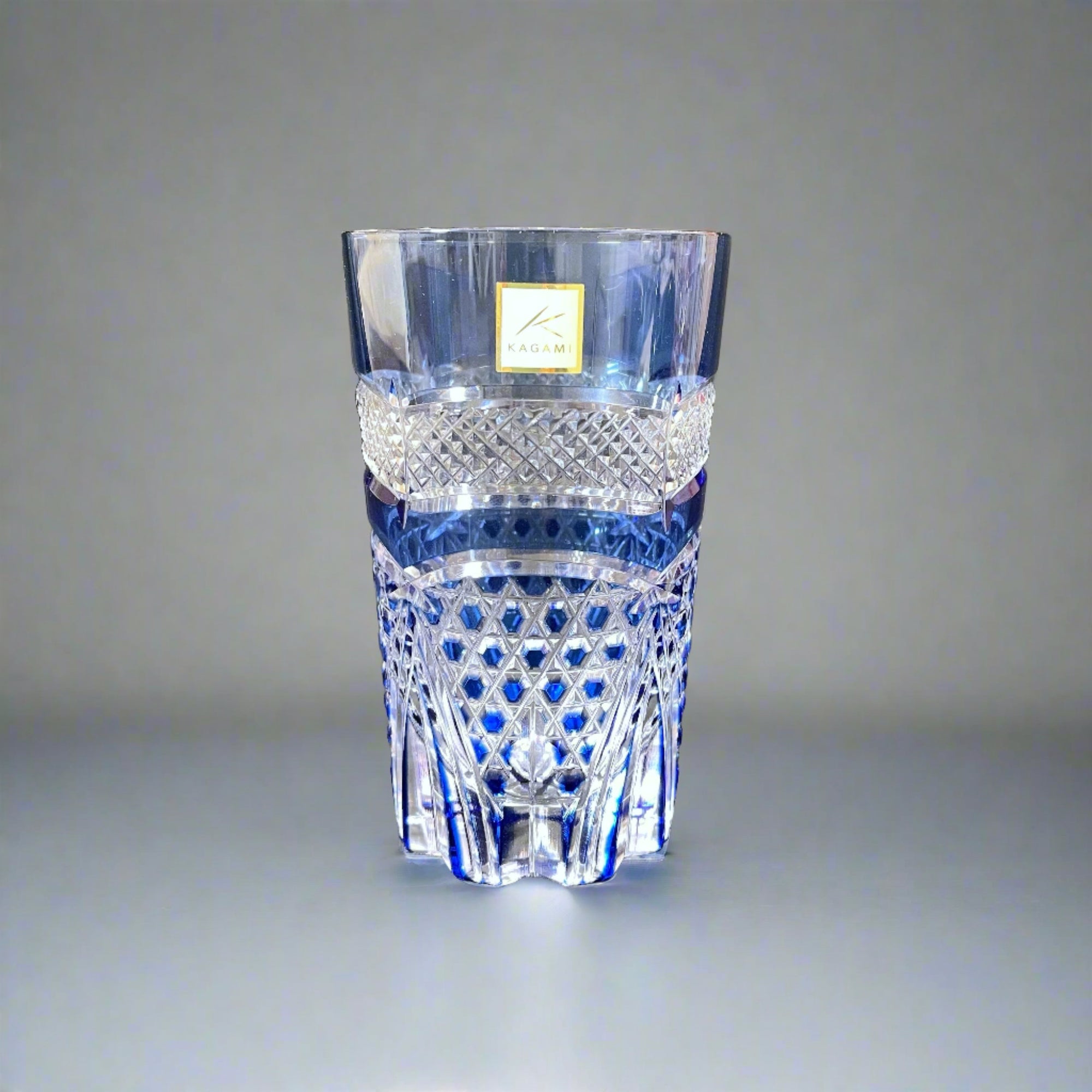 Kagami Edo Kiriko Pair of Tumblers - Fish scales & Hexagonal Basket Weave 魚子に六角籠目紋
