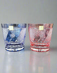 Kagami Rock Glass Pair Set by Hideaki Shinozaki - Chrysanthemum Weave & Flowers 菊つなぎに花