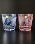 Kagami Rock Glass Pair Set by Hideaki Shinozaki - Chrysanthemum Weave & Flowers 菊つなぎに花