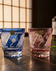 Kagami Rock Glass Pair Set by Hideaki Shinozaki - Chrysanthemum Weave & Flowers 菊つなぎに花