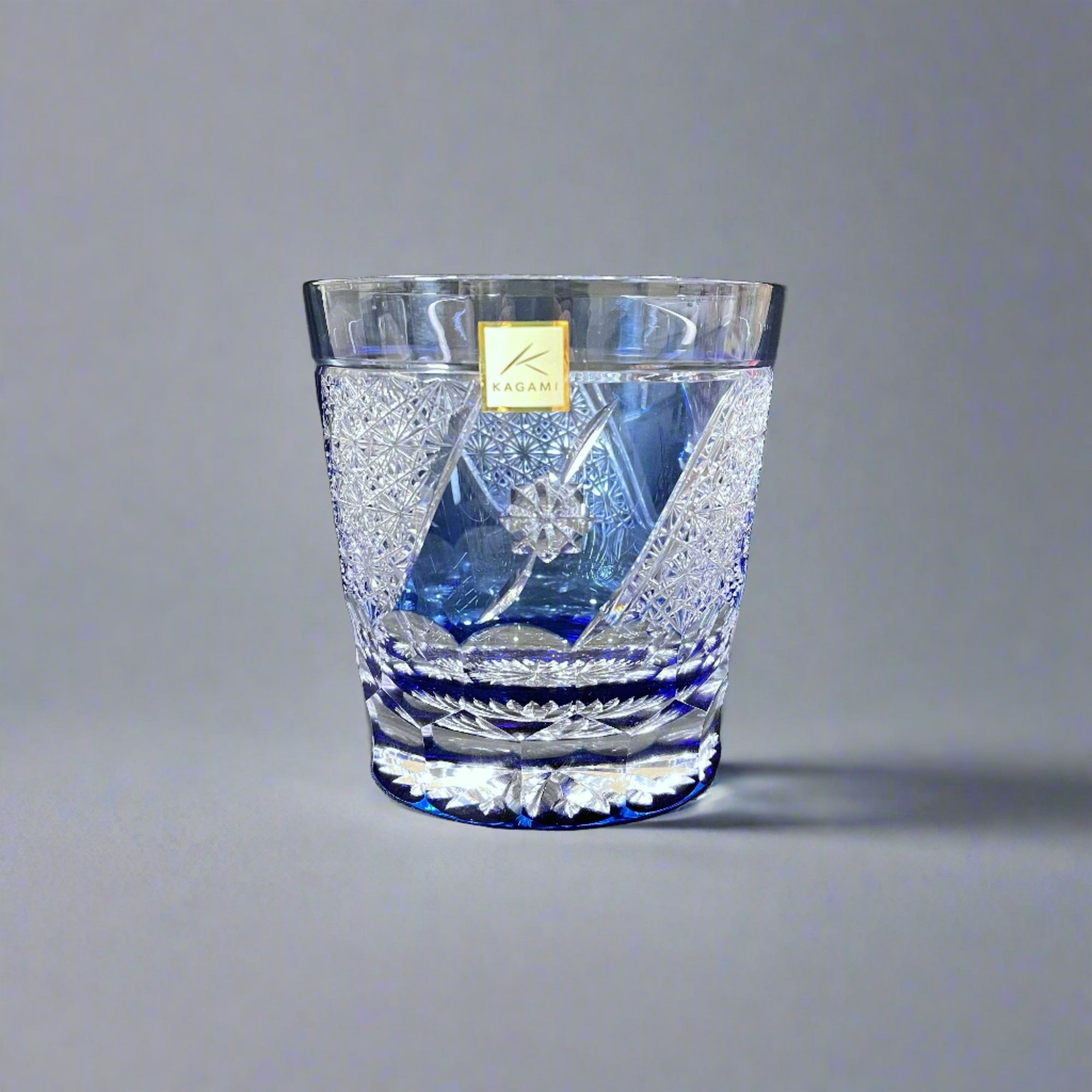 Kagami Rock Glass Pair Set by Hideaki Shinozaki - Chrysanthemum Weave & Flowers 菊つなぎに花