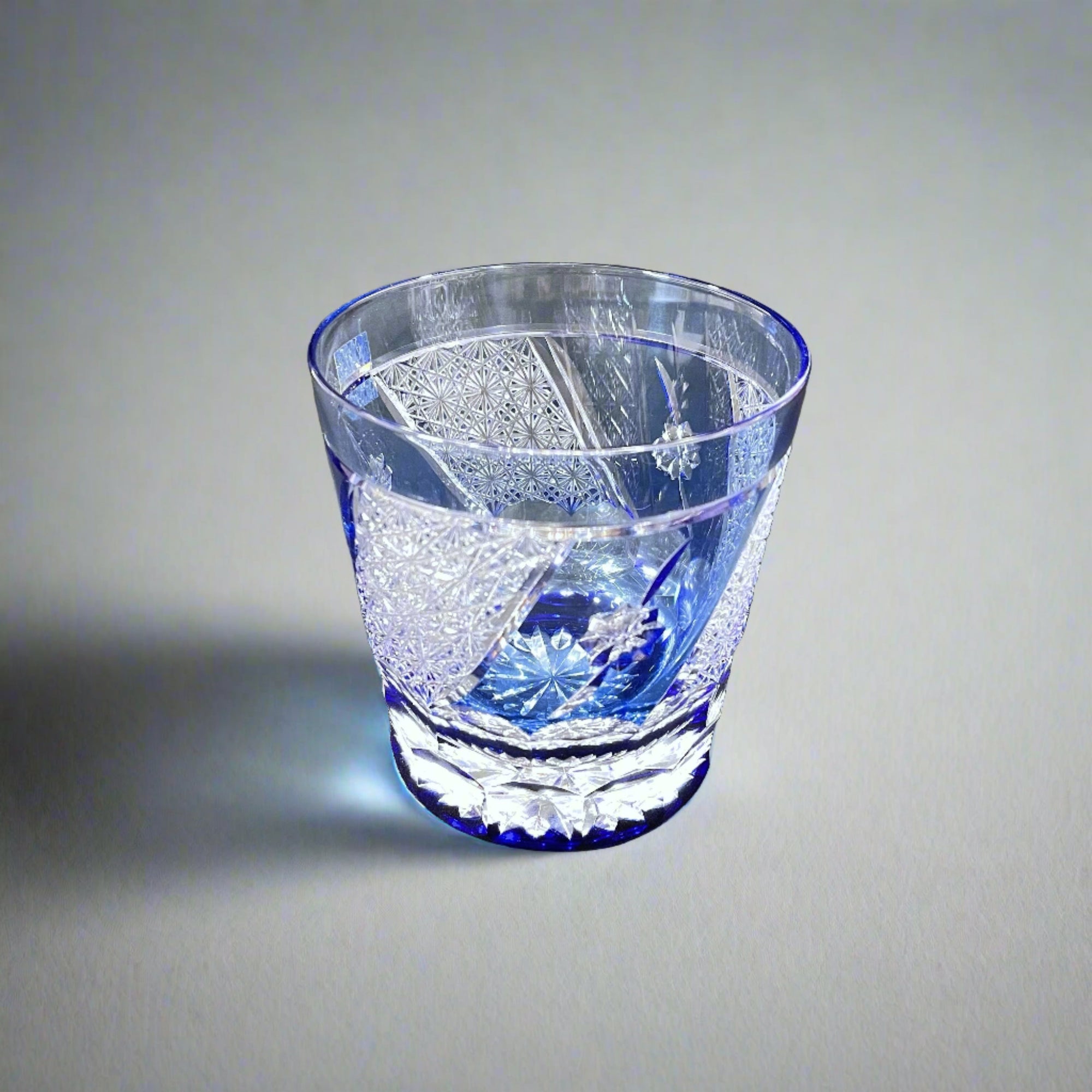 Kagami Rock Glass Pair Set by Hideaki Shinozaki - Chrysanthemum Weave & Flowers 菊つなぎに花