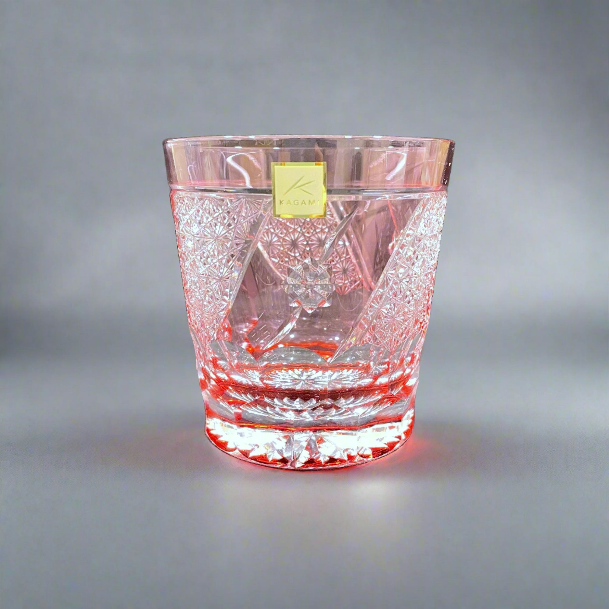 Kagami Rock Glass Pair Set by Hideaki Shinozaki - Chrysanthemum Weave & Flowers 菊つなぎに花
