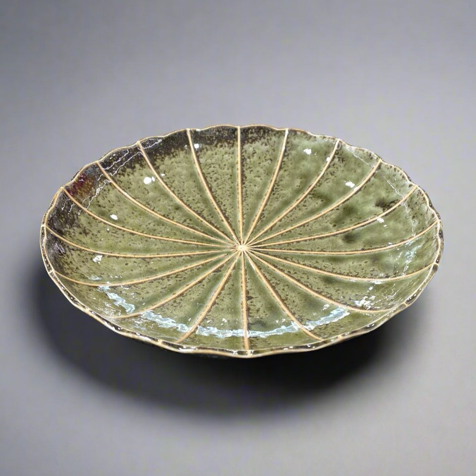 Fukui Craft Dark Green Stripe Pattern Plate