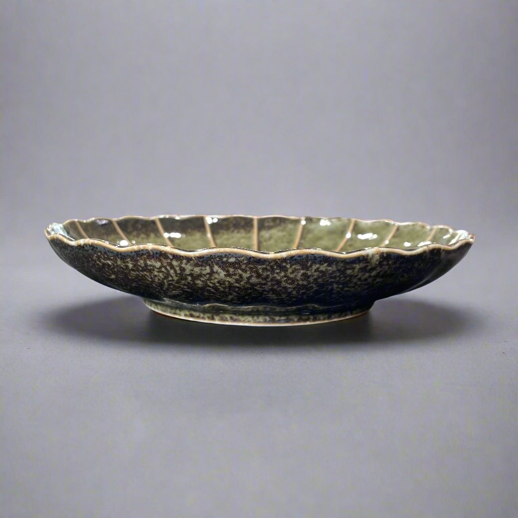 Fukui Craft Dark Green Stripe Pattern Plate