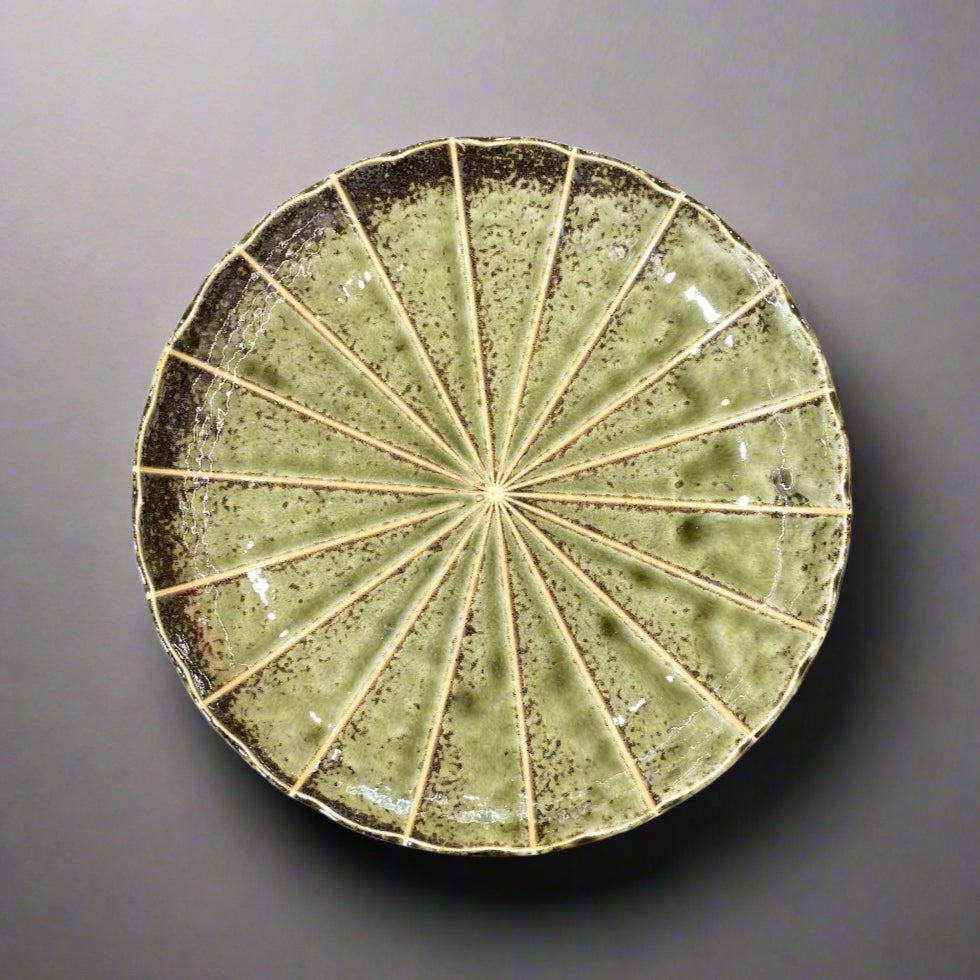 Fukui Craft Dark Green Stripe Pattern Plate