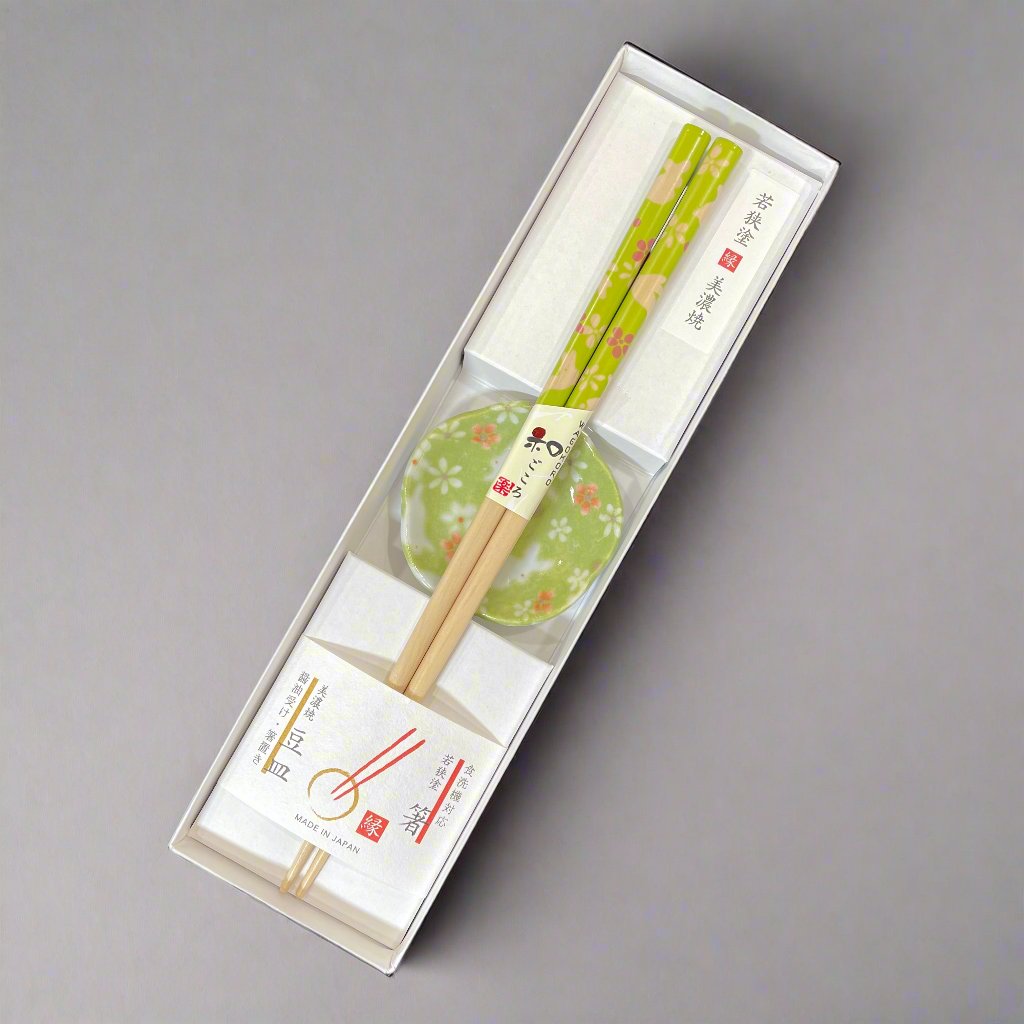 Chopsticks Gift Set - Rabbit and Flower Green