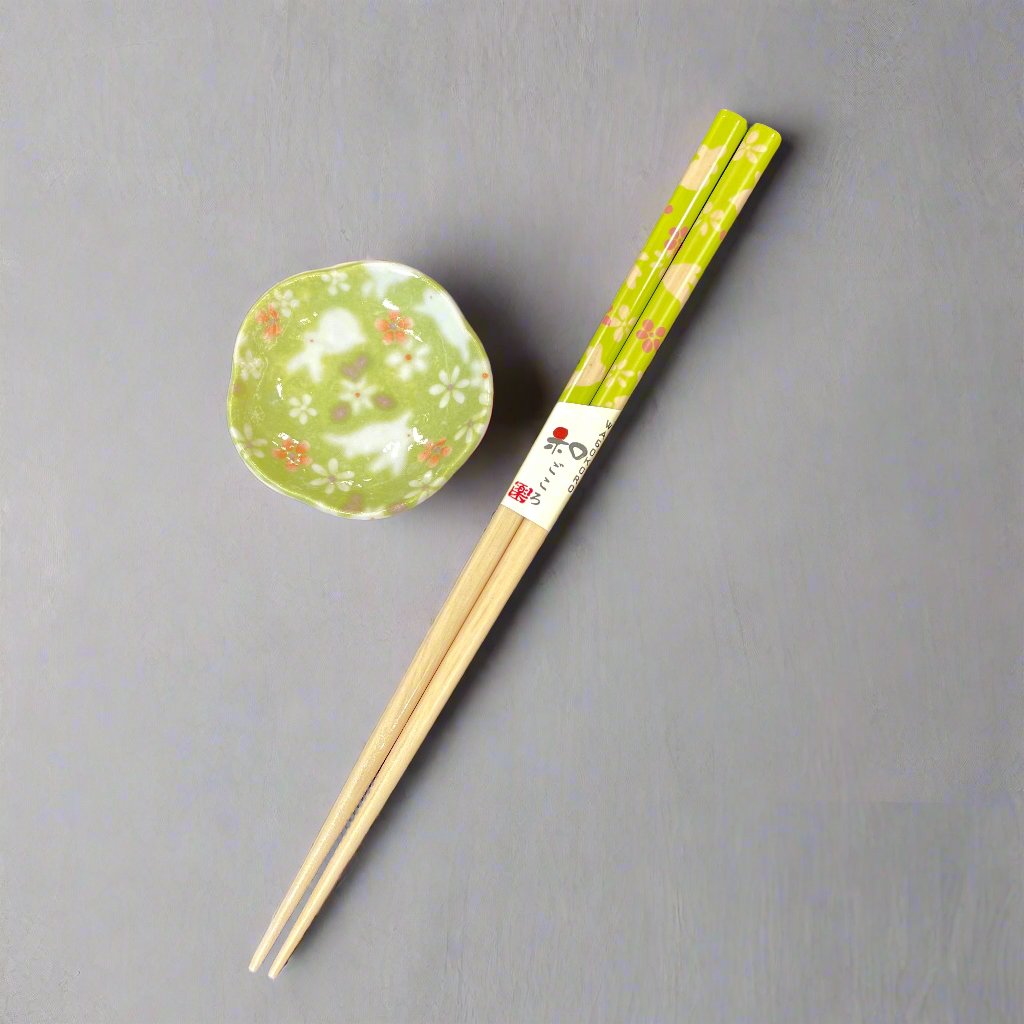 Chopsticks Gift Set - Rabbit and Flower Green