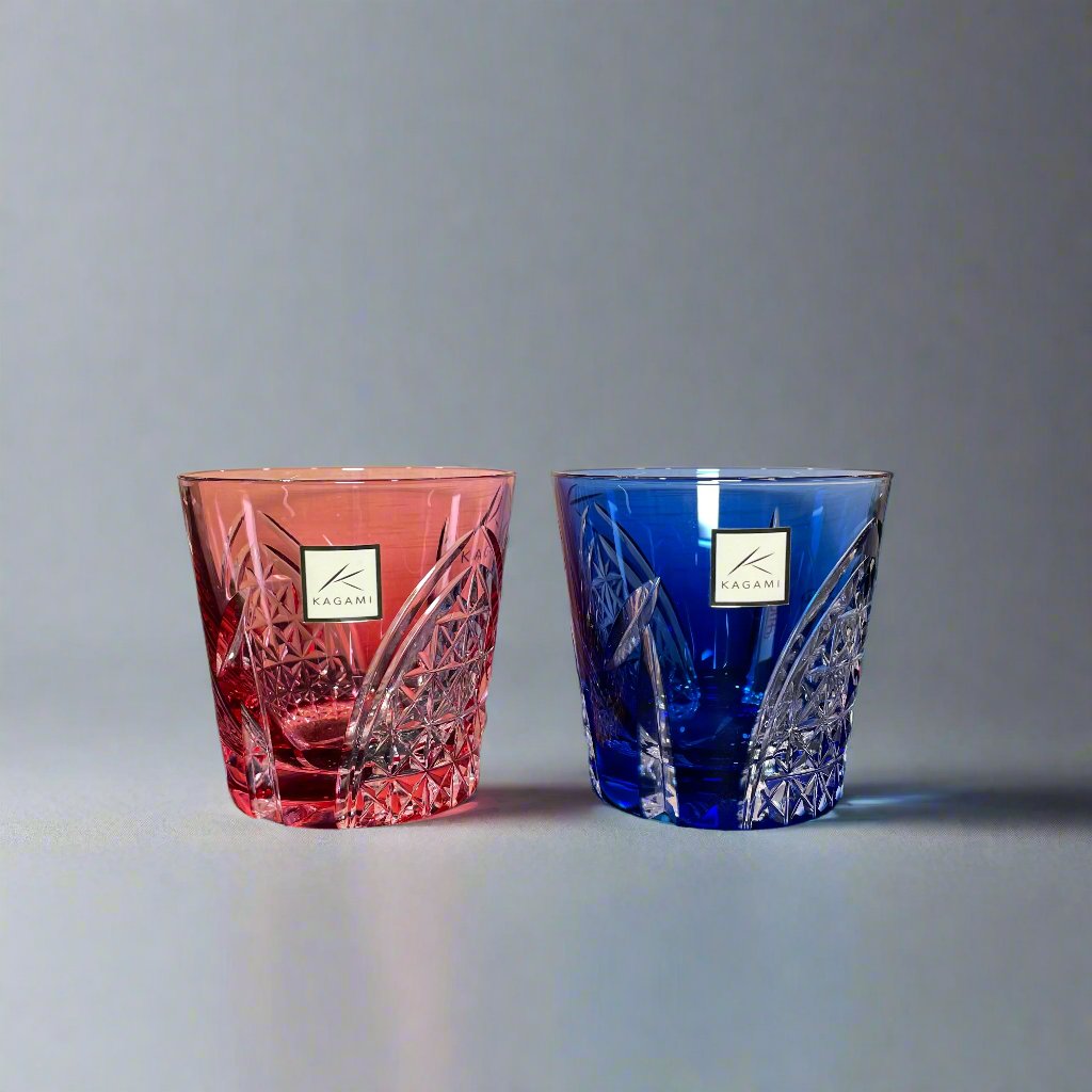 Kagami Edo Kiriko Crystal Sake Glass Pair Set - Crane 折鶴