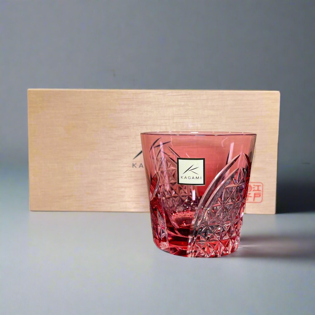 Kagami Edo Kiriko Crystal Sake Glass Pair Set - Crane 折鶴