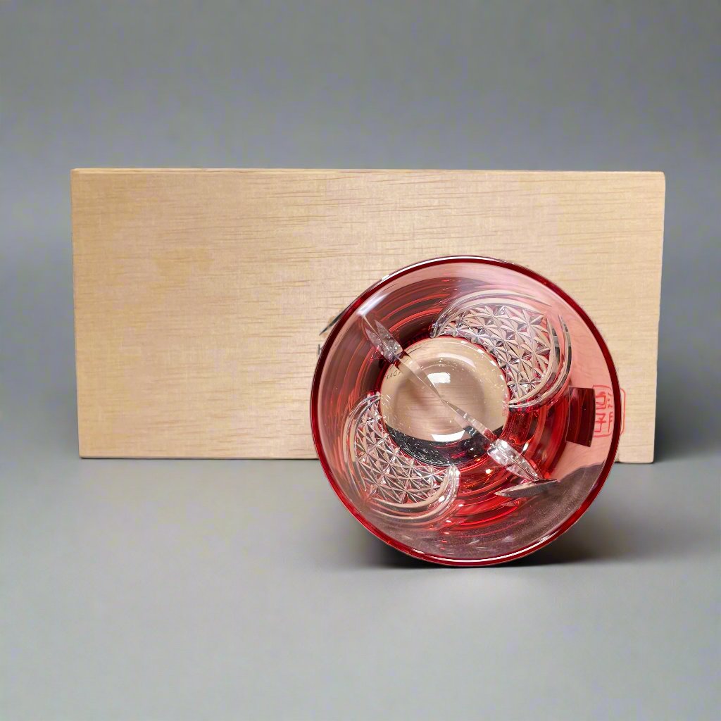 Kagami Edo Kiriko Crystal Sake Glass Pair Set - Crane 折鶴