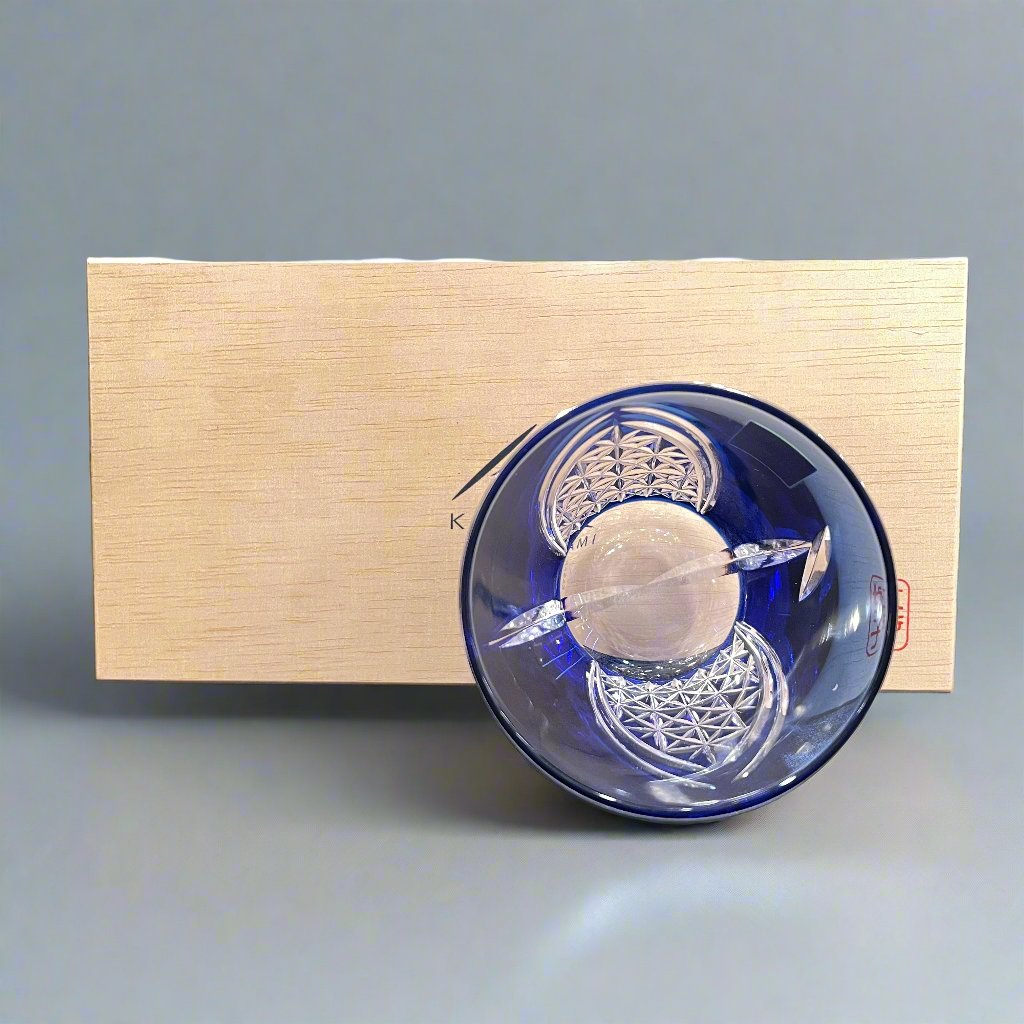 Kagami Edo Kiriko Crystal Sake Glass Pair Set - Crane 折鶴