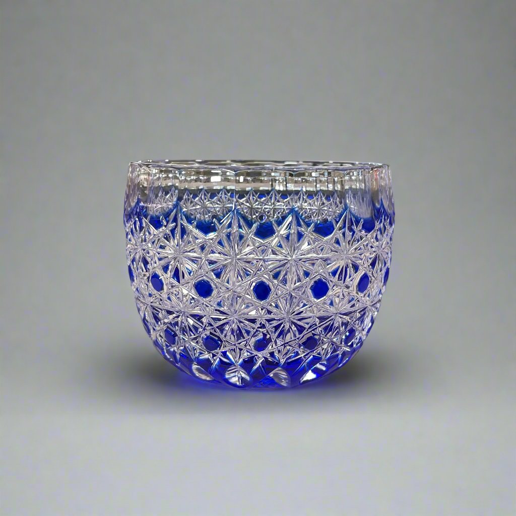 Kadowaki Edo Kiriko Crystal Sake Glass - Blue