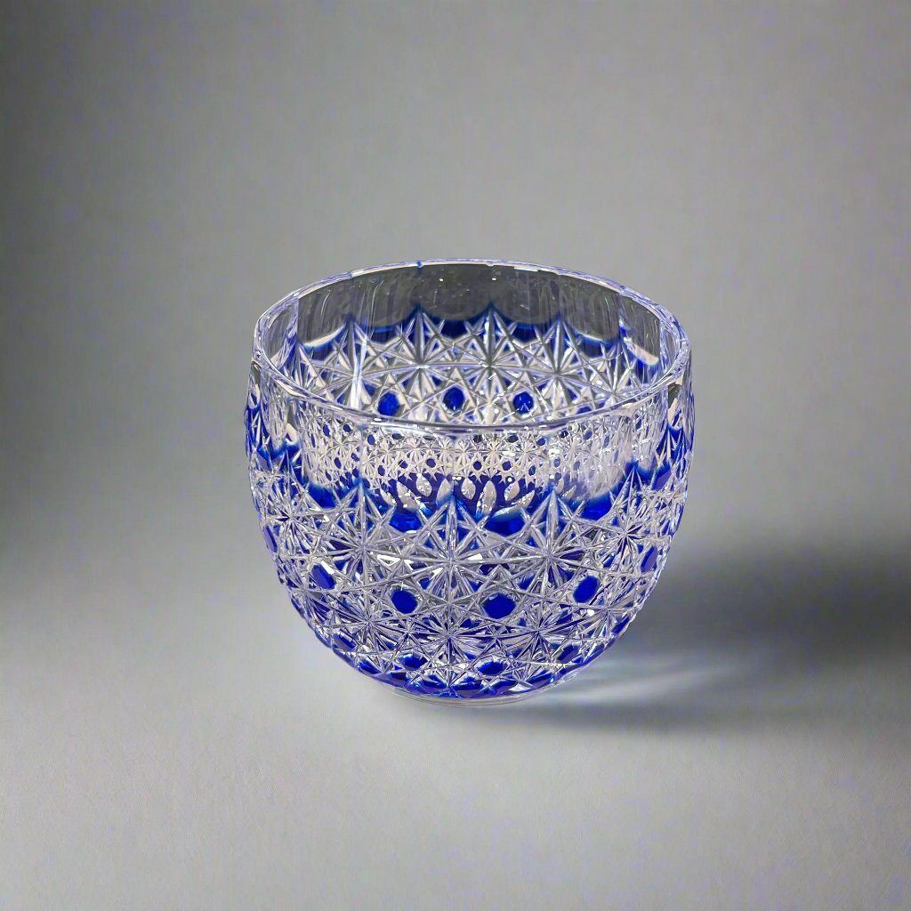 Kadowaki Edo Kiriko Crystal Sake Glass - Blue