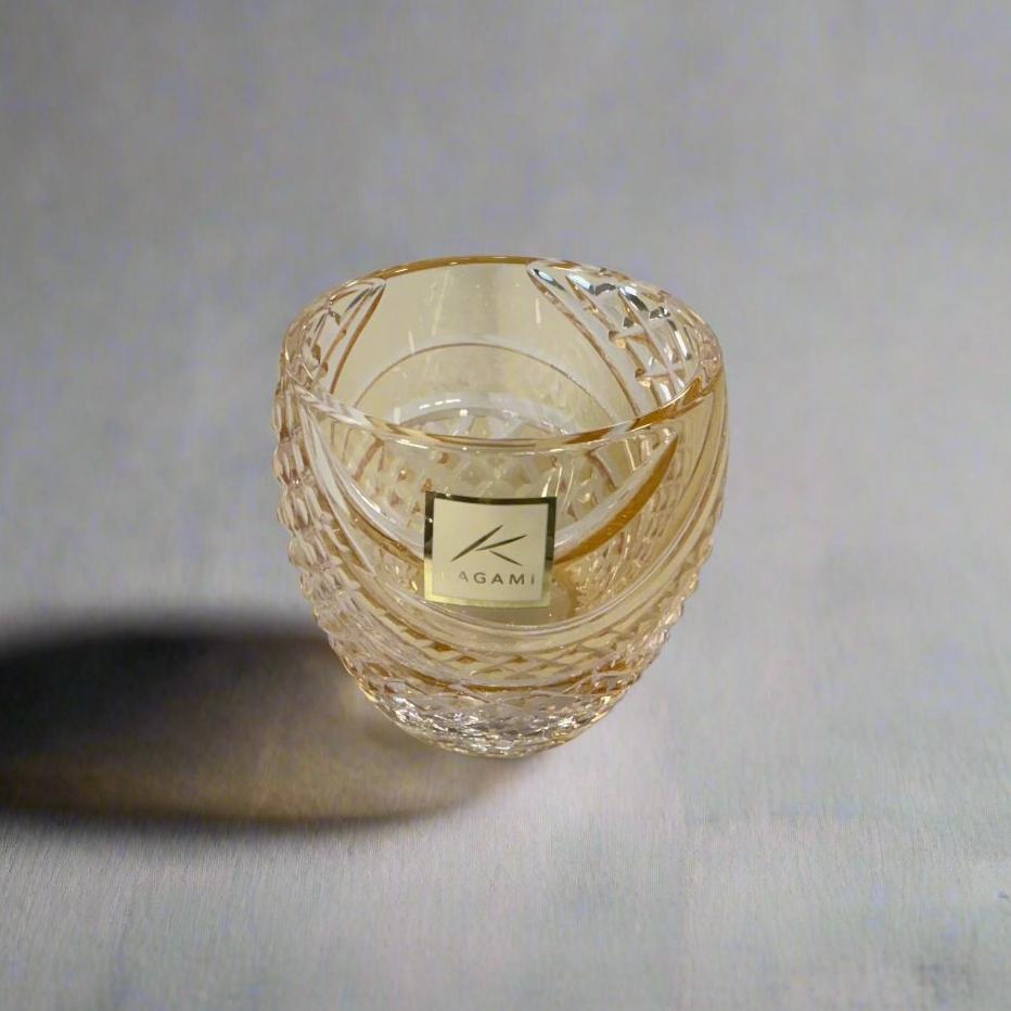 Kagami Edo Kiriko Sake Glass - Fish Scales Strip 魚子流し紋 (Yellow)