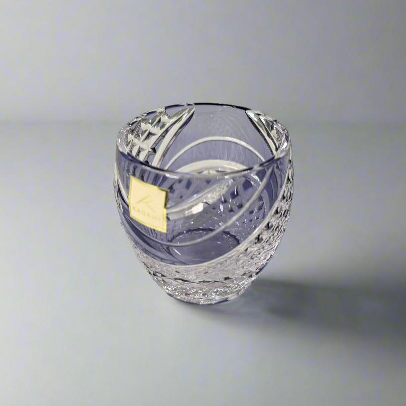 Kagami Edo Kiriko Sake Glass - Fish Scales Strip 魚子流し紋 (Purple)