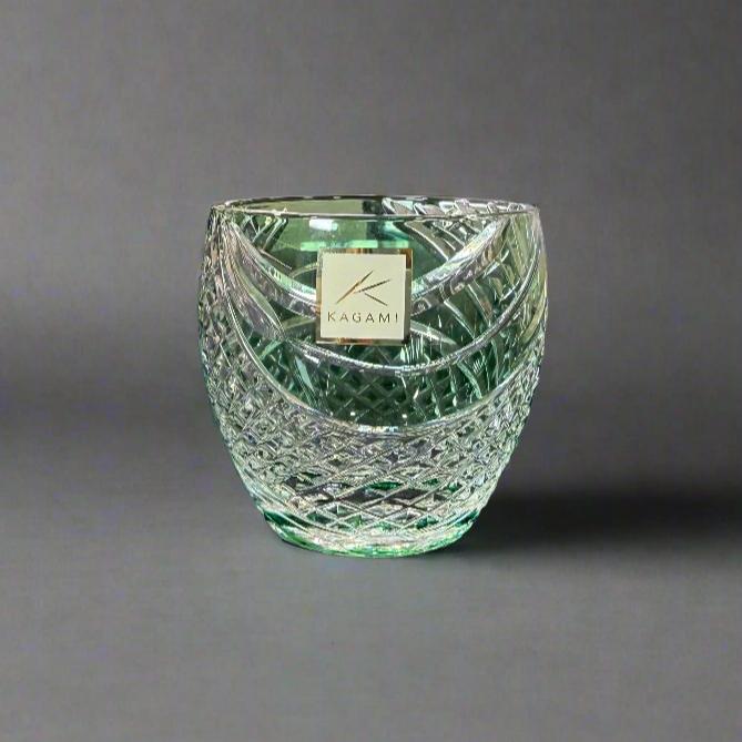 Kagami Edo Kiriko Sake Glass - Fish Scales Strip 魚子流し紋 (Green)