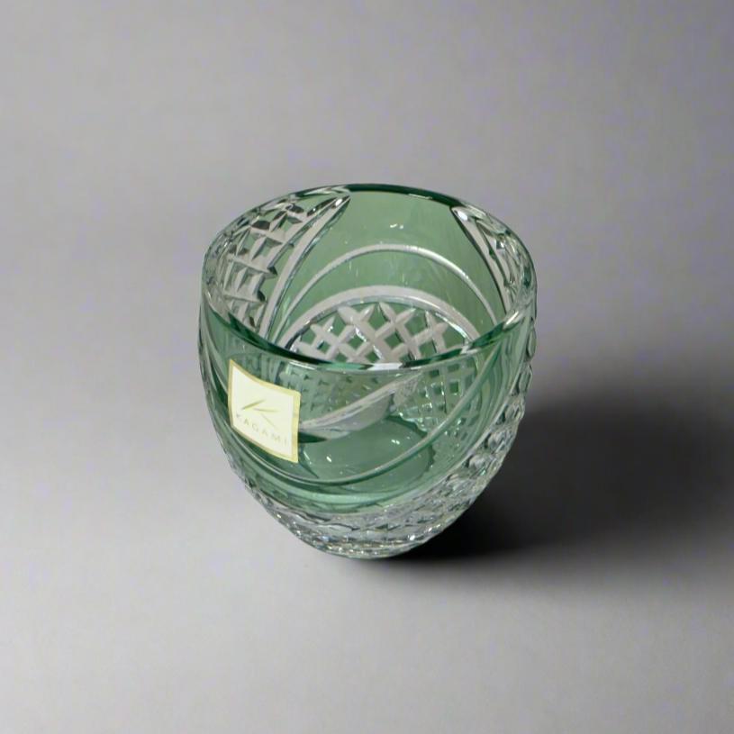 Kagami Edo Kiriko Sake Glass - Fish Scales Strip 魚子流し紋 (Green)