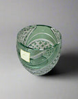 Kagami Edo Kiriko Sake Glass - Fish Scales Strip 魚子流し紋 (Green)