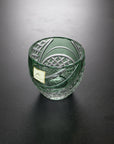 Kagami Edo Kiriko Sake Glass - Fish Scales Strip 魚子流し紋 (Green)