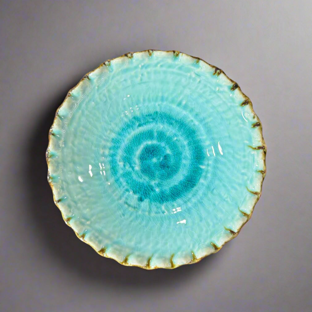 Ichiyama Blue Cracked Glaze Waving Edge Plate