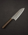 Nigara Aogami (Blue) Super Matt Kurouchi Tsuchime Finished Santoku 180mm Black Chacate