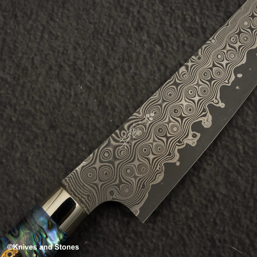 Nigara Anmon (暗紋) SG2 Raindrop Damascus K tip Petty 150mm Mother-of-Pearl Inlay Handle