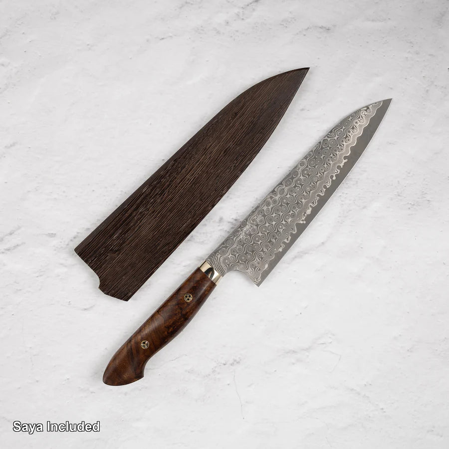 Nigara Anmon (暗紋) SG2 Raindrop Damascus Gyuto 210mm Western Ironwood