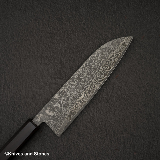 Shiro Kamo Kurokumo SG2 Black Damascus Santoku 180mm Ebony