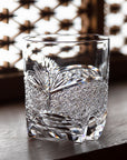 Kagami Edo Kiriko Rock Glass - Bamboo Leaves & Chrysanthemum Mesh
