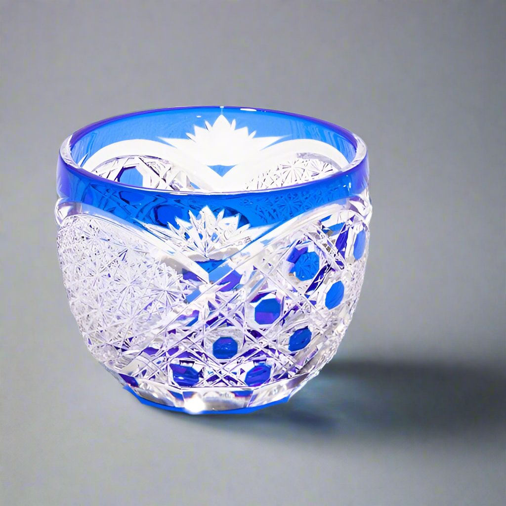 Yamada Glass Edo Kiriko Crystal Sake Glass - Koko 煌光 (Blue)