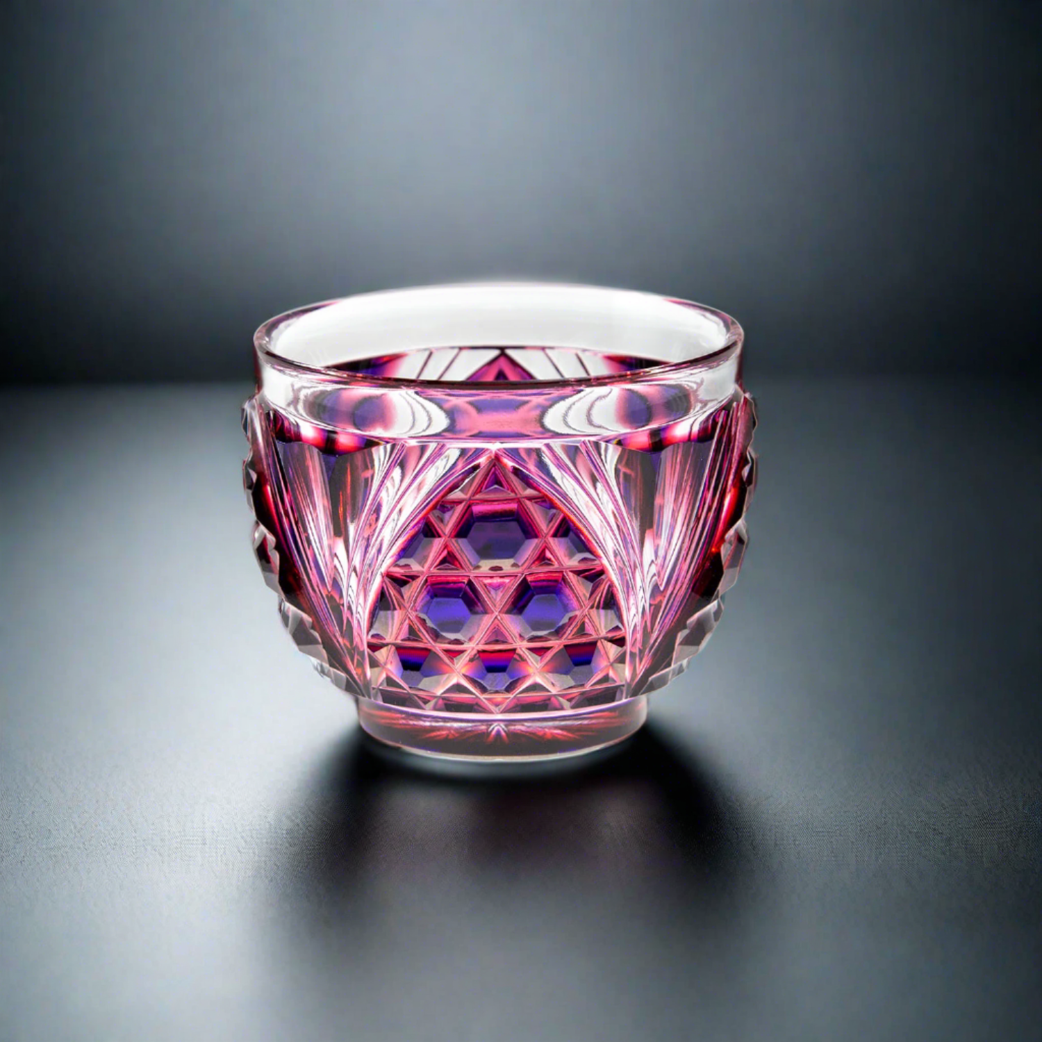 Satsuma Kiriko Hexagonal Basket Sake Glass - Cut 208 (Three Colours)