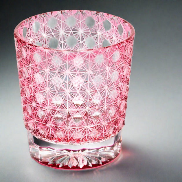 Yamada Glass Edo Kiriko Crystal Whisky Glass - Entsunagi 縁繋ぎ (Pink)