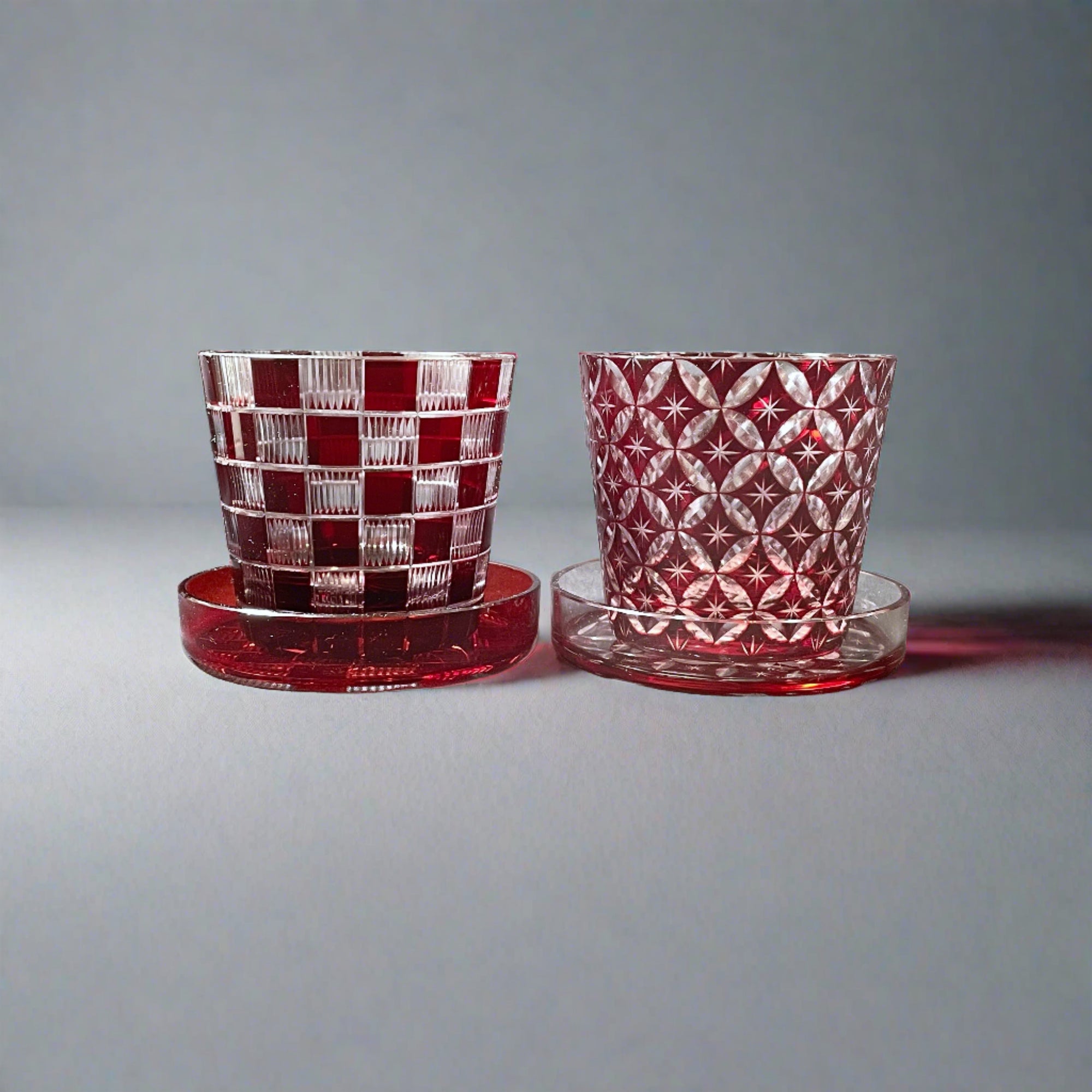 Hirota Edo Kiriko Futachoko Glass with Lid - Shippo 七宝