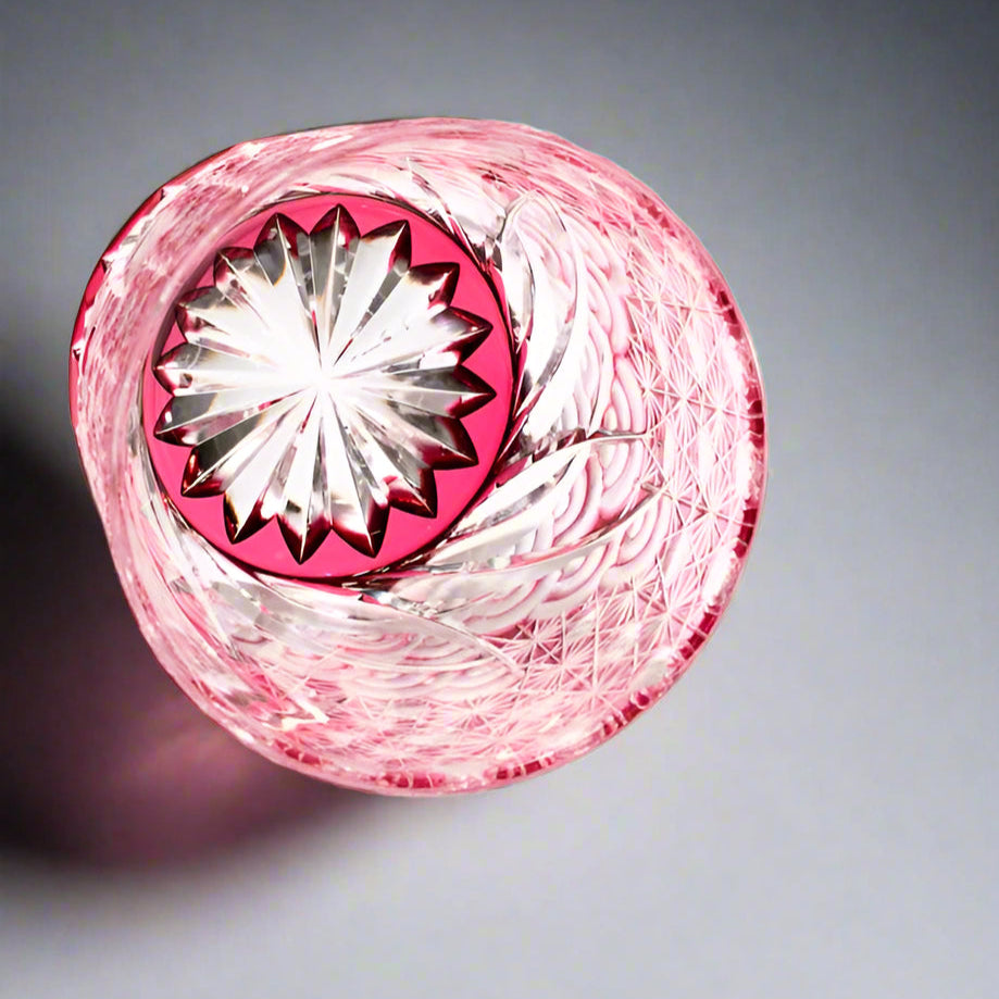 Yamada Glass Edo Kiriko Crystal Whisky Glass - Sazanami 漣 (Pink)