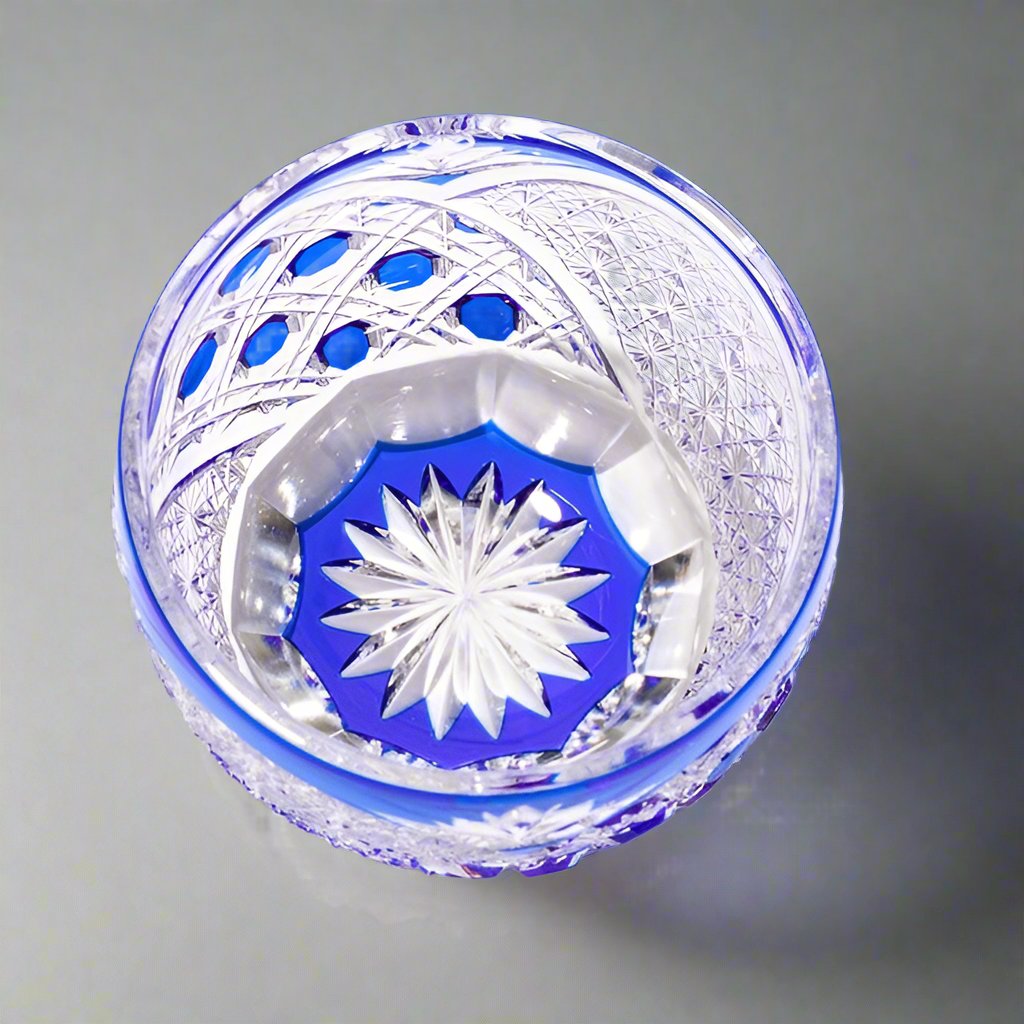Yamada Glass Edo Kiriko Crystal Sake Glass - Koko 煌光 (Blue)