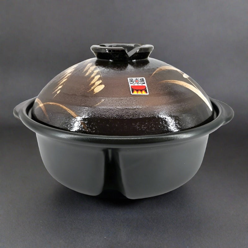 Banko-ware Reed Pattern Clay Pot with Compartments