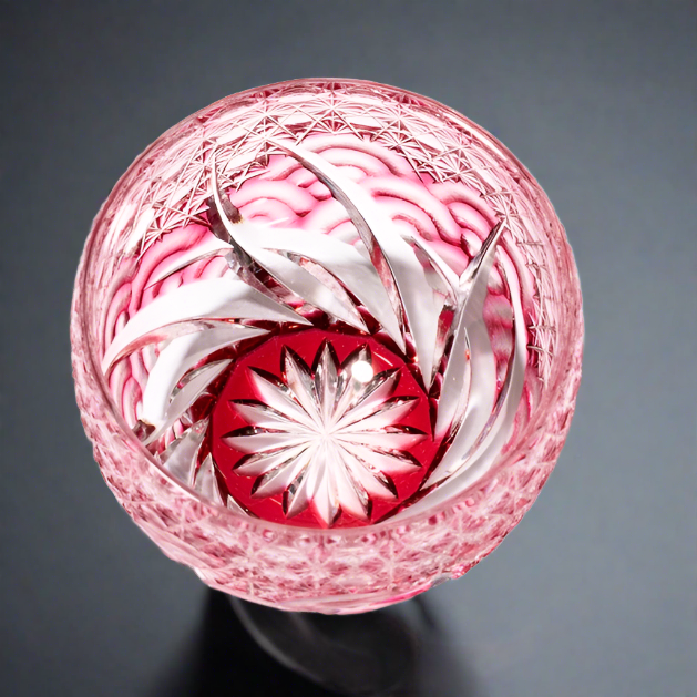 Yamada Glass Edo Kiriko Crystal Sake Glass - Sazanami 漣 (Pink)